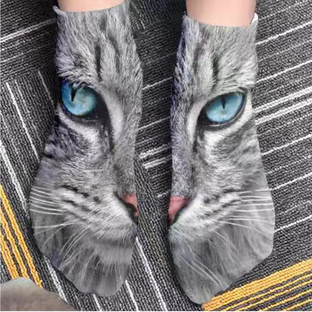 Gray Tiger Cat Face Socks